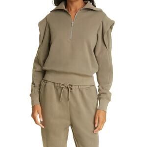 Frame Sporty 1/2 Zip Military Green Pullover Sweatshirt NWT Womens Size Medium